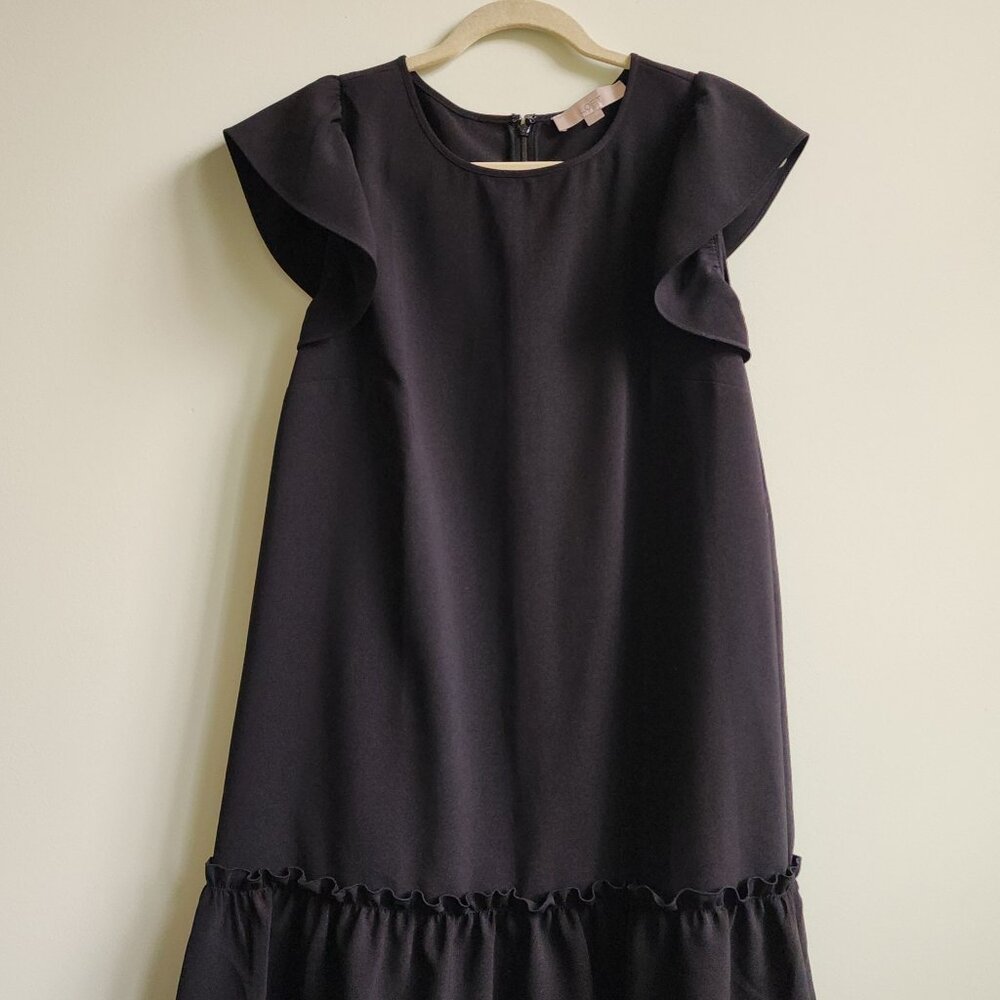 Ann Taylor LOFT Black Drop-Waist Dress with Ruffle Sleeves, Size M